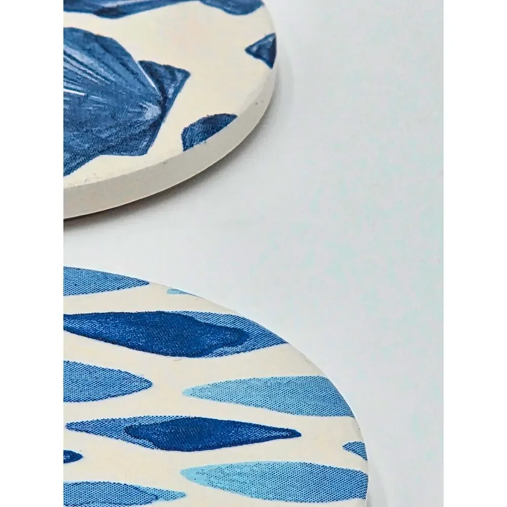 Blue Coastal Watercolor Ceramic Coaster Set – Ocean Art Tiles (Set of 4)